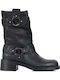 Leder Stiefeletten Damen Schwarz