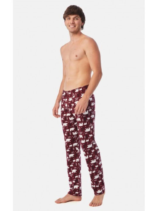 Minerva Men's Winter Cotton Pajama Pants Burgundy