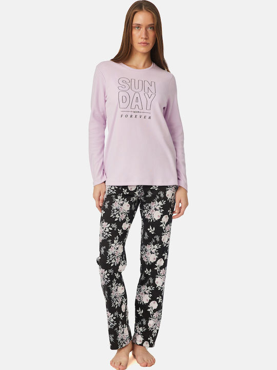 Minerva Winter Damen Pyjama-Set Lila
