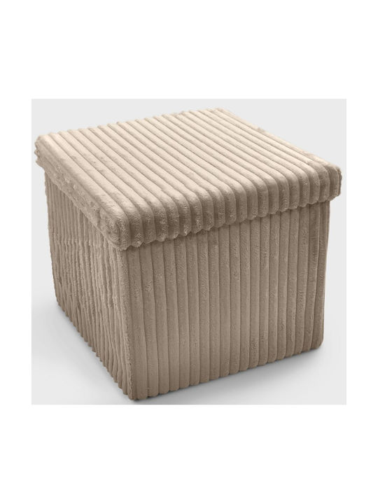 Stool For Living Room With Storage Space Upholstered with Velvet Beige 38x38x38cm