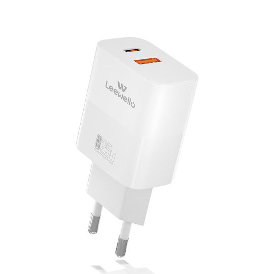 Leewello Încărcător Fără Cablu cu Port USB-A și Port USB-C 25W Albς (CDQ16)