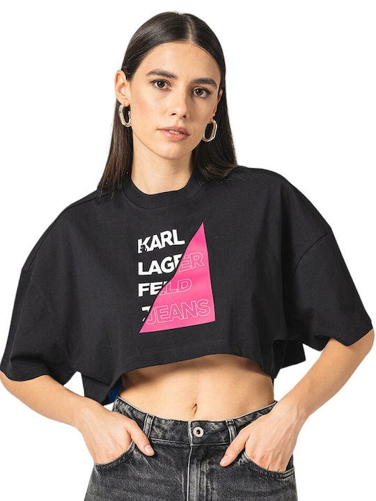 Karl Lagerfeld pentru Femei Crop Top cu Mâneci Scurte Multicolor
