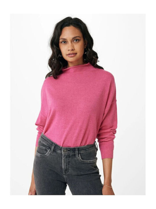 Women's Long Sleeve Sweater Turtleneck Fuchsia