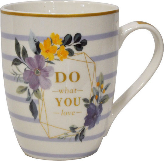 Ankor Mug from Porcelain Striped Purple White / Golden Flowers 340ml