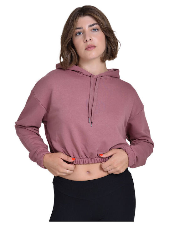 Cropped Γυναικείο Φούτερ με Κουκούλα Ροζ