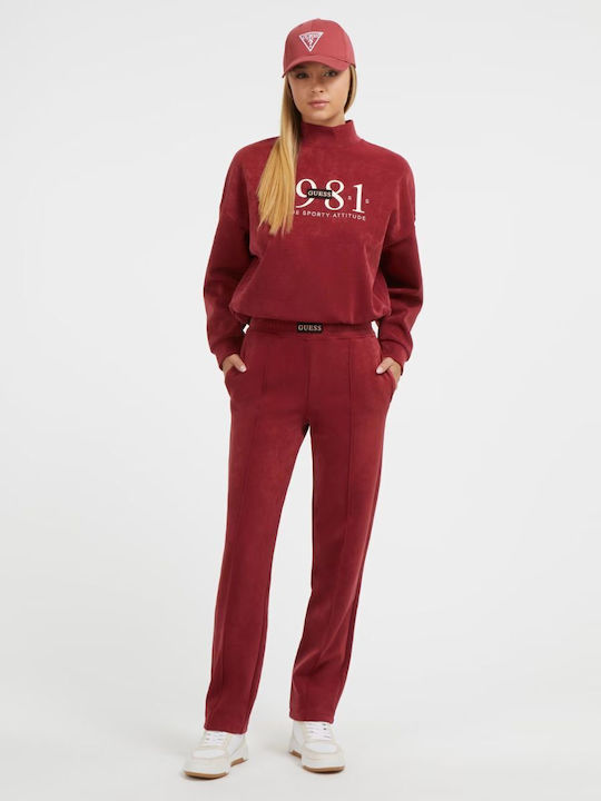 Guess Women's Fabric Trousers in Straight Line Burgundy