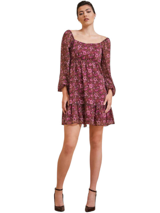 Enzzo Mini Dress with Ruffle Fuchsia