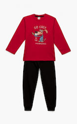 Minerva Pijama pentru copii de iarnă din bumbac roșu