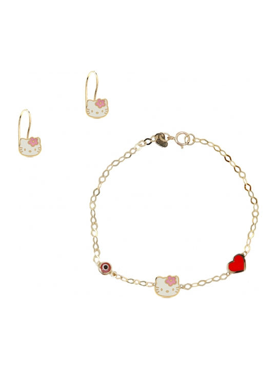 Polytimo Set mit Ohrringe & Armband aus Gold 9K