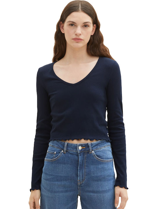 Tom Tailor Damen Crop Top Langarm Blau