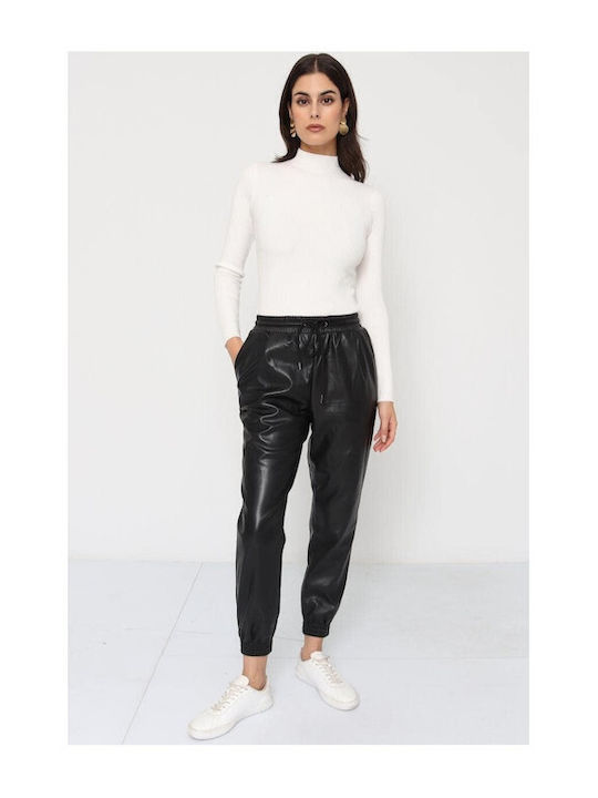 Bon Damen Leder Hose Schwarz