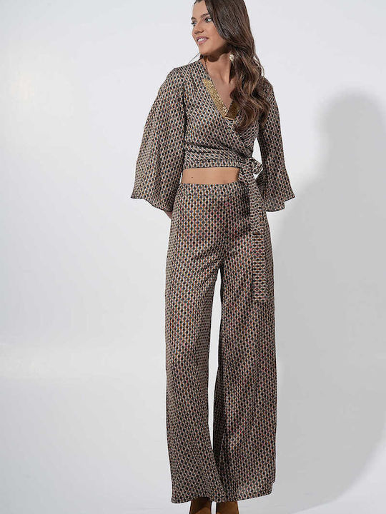 Maki Philosophy Women's Fabric Palazzo Pants Khaki