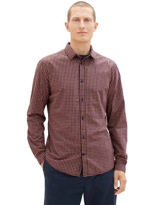 Tom Tailor Men's Shirt Long Sleeve Cotton Checked Red