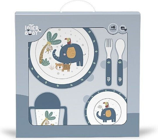 Interbaby Feeding Set made of Plastic Blue 5pcs