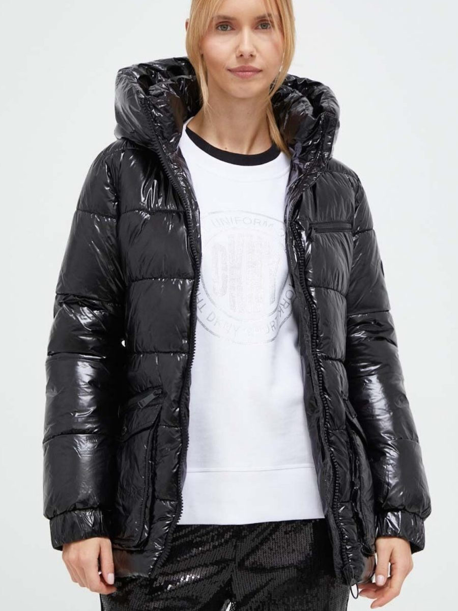 DKNY Women s Short Puffer Jacket for Winter with Hood Black