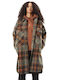 Picture Organic Clothing Women's Checked Long Coat with Buttons Brown