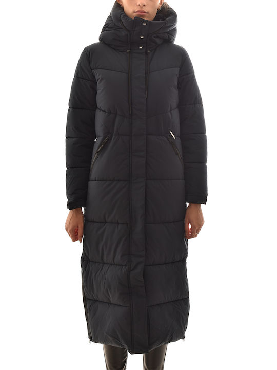 Khujo Women's Long Puffer Jacket for Winter with Hood Navy Blue