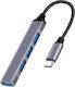 Powertech USB 3.2 Hub 4 Porturi cu conexiune USB-C Gri