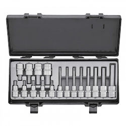 Force Lange Bit-Stecknüsse mit Bits Allen und Antriebsvierkant 1/2'' Set 17Stück