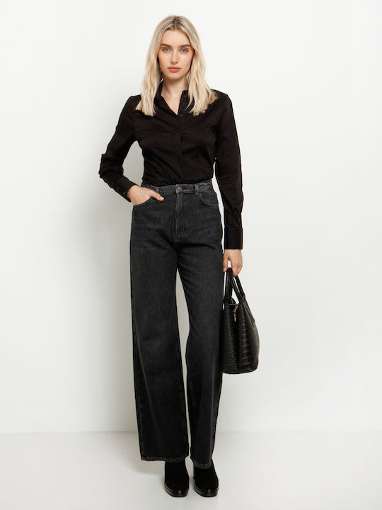 High Waist Women's Jean Pants in Wide Leg Style Black