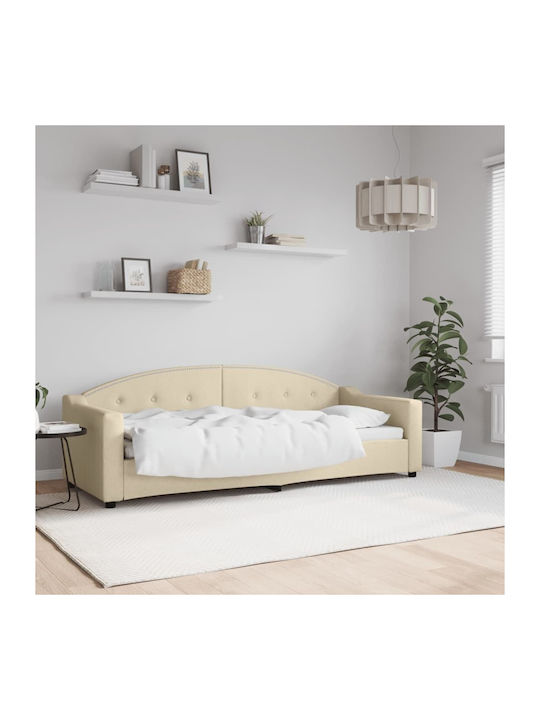 Sofa Bett Einzelbett Mit Stoff bezogen Beige mit Latten für Matratze 80x200cm