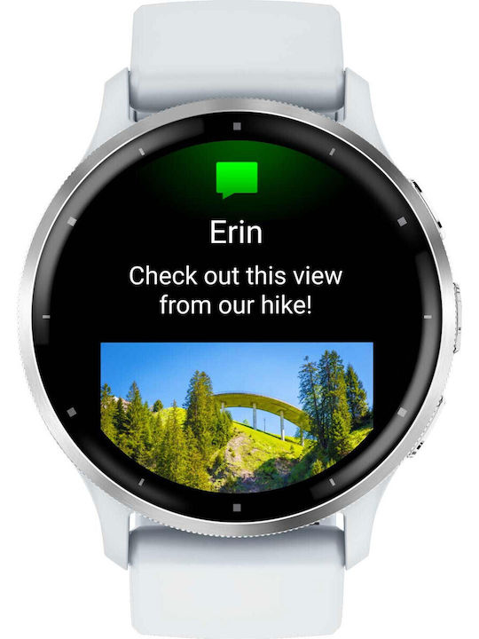 Garmin Venu 3 Неръждаема стомана 45мм Водоустойчив Смарт часовник с Пулсомер (Сребърен безел от неръждаема стомана с корпус от бял камък и силиконова лента)