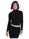 Target Damen Crop Top Rollkragenpullover Langarm Schwarz