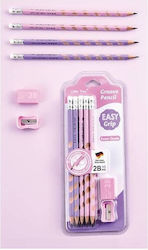Mathv mit Bleistift, Spitzer und Radiergummi Rosa