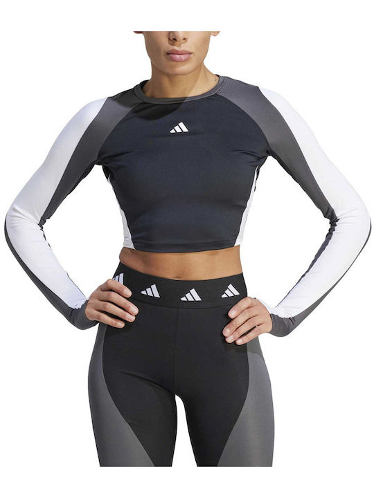 Adidas Crop Top Sportiv pentru Femei cu Mâneci Lungi Negru