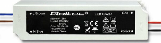 Qoltec Τροφοδοτικό LED Στεγανό IP67 Ισχύος 36W με Τάση Εξόδου 12V