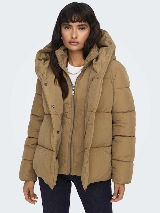 Only Kurz Damen Puffer Jacke für Winter Braun