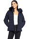 Women's Short Puffer Jacket for Winter with Hood Navy Blue