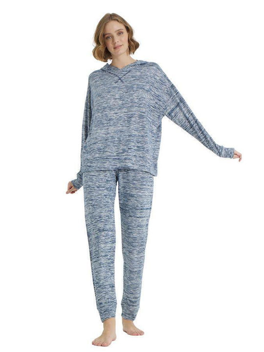 Siyah Inci De iarnă Set Pijamale pentru Femei De bumbac Albastru marin