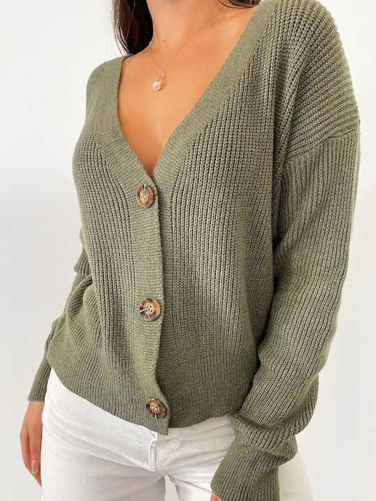 DOT Women's Knitted Cardigan with Buttons Khaki