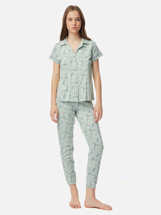 Minerva Winter Damen Pyjama-Set Grün