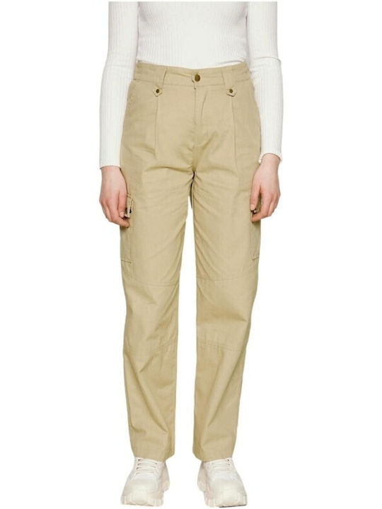 Only Hw Women's High-waisted Cotton Cargo Trousers with Elastic in Regular Fit Beige