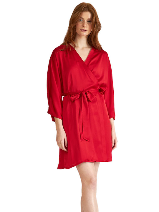 Harmony Winter Women's Satin Robe Red