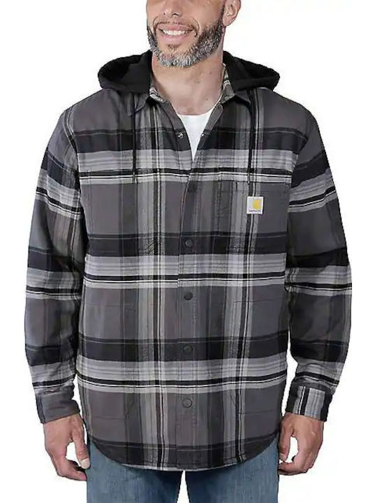 Μακρυμάνικo Φανελένιο Overshirt σε Φαρδιά Γραμμή Καρό Μαύρο