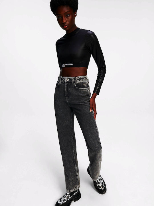 Karl Lagerfeld High Waist Women's Jean Trousers in Straight Line Gray