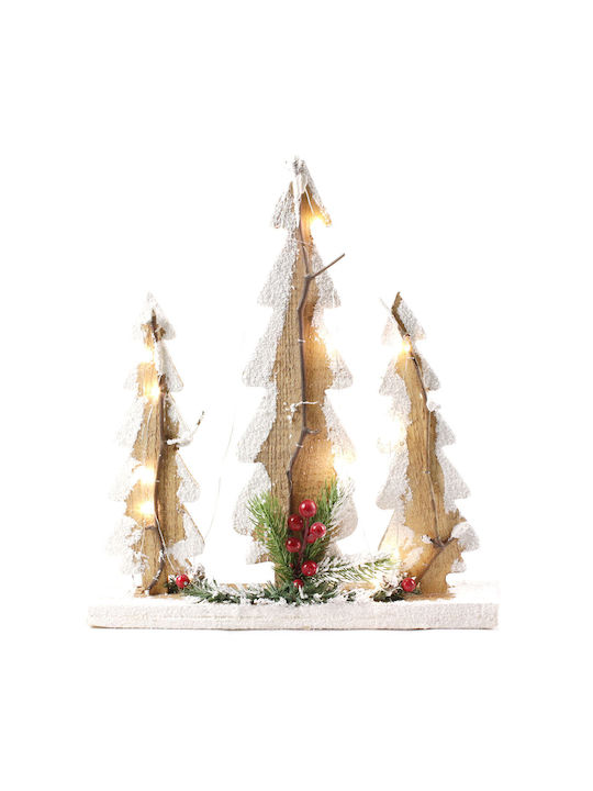 Christmas Decorative Illuminated Wood Tree 40cm Adorned Brown