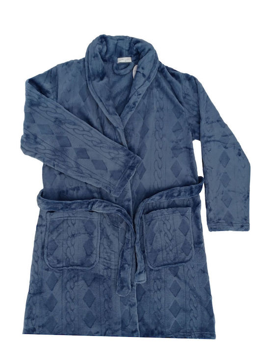 Lovelx Homewear Χειμερινή Ανδρική Ρόμπα Fleece Μπλε