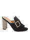 Suede Mules με Χοντρό Ψηλό Τακούνι σε Μαύρο Χρώμα