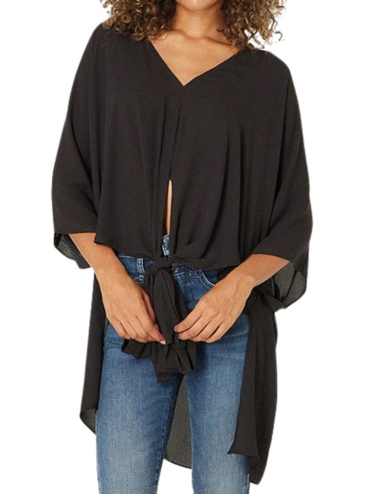 BSB Women's Blouse Short Sleeve with V Neckline Black