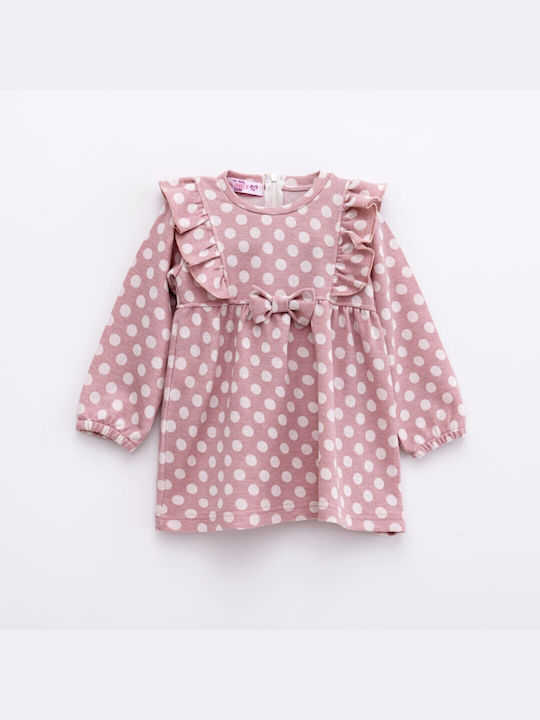 Funky Kids Dress Polka Dot Long Sleeve Pink