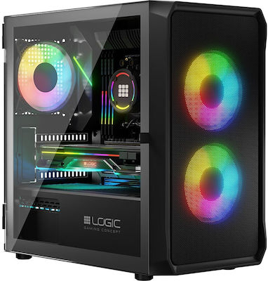 Logic AM-PORTOS-10-0000000-0002 Mini Tower Computer Case with RGB Lighting Black