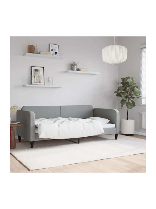 Canapea Pat Single Gri cu Lamele pentru Saltea 90x190cm
