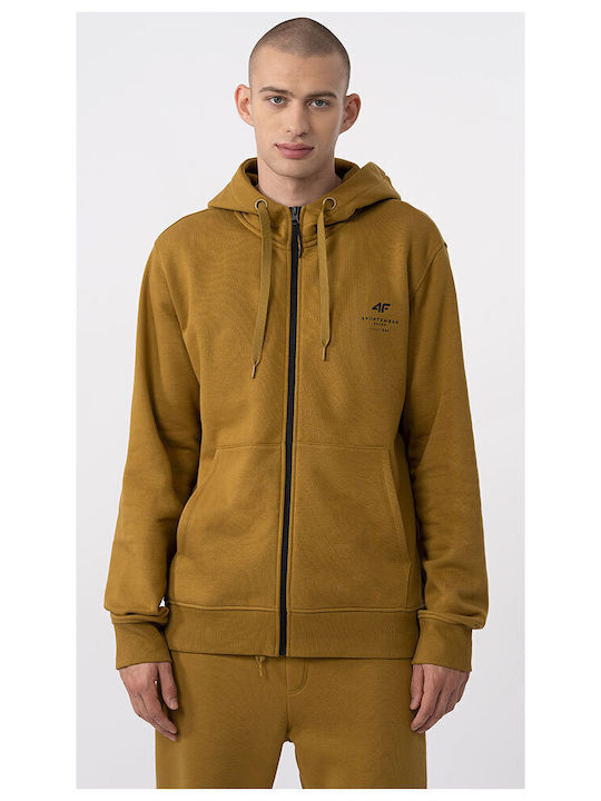 4F Men's Sweatshirt Jacket with Hood and Pockets Yellow