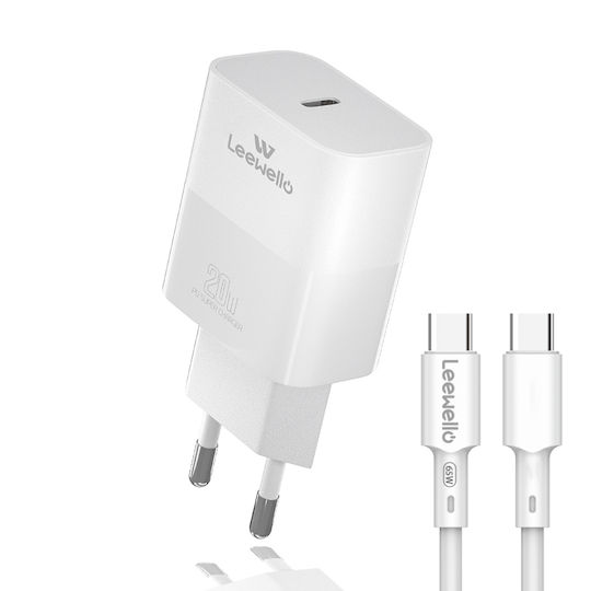 Leewello Încărcător cu Port USB-C și Cablu USB-C 20W Albς (LW-CDQ18)