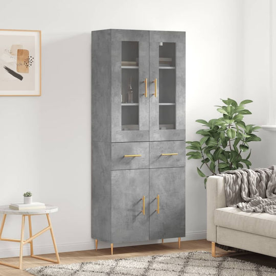 Bodenständige Wohnzimmer Vitrine aus Spanplatte mit Verglasung 69.5x34x180cm Bodenständige Wohnzimmer Vitrine aus Spanplatte mit Verglasung 69.5x34x180cm