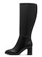 Leder Damenstiefel mit mittlerem Absatz Schwarz